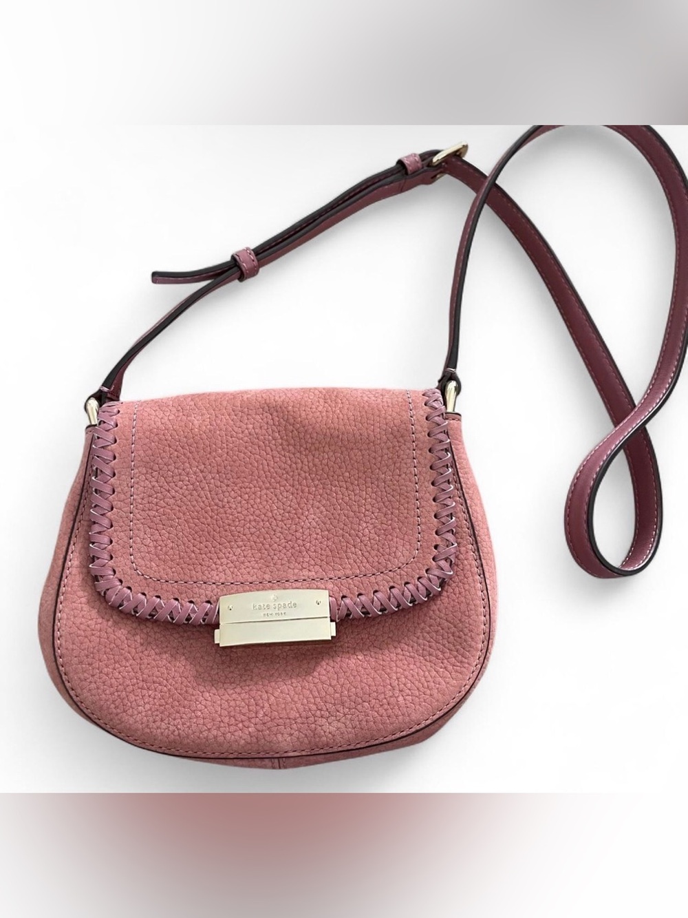 Kate Spade Adalise Somerton Pink Leather Crossbody Bag Whipstitch Satchel